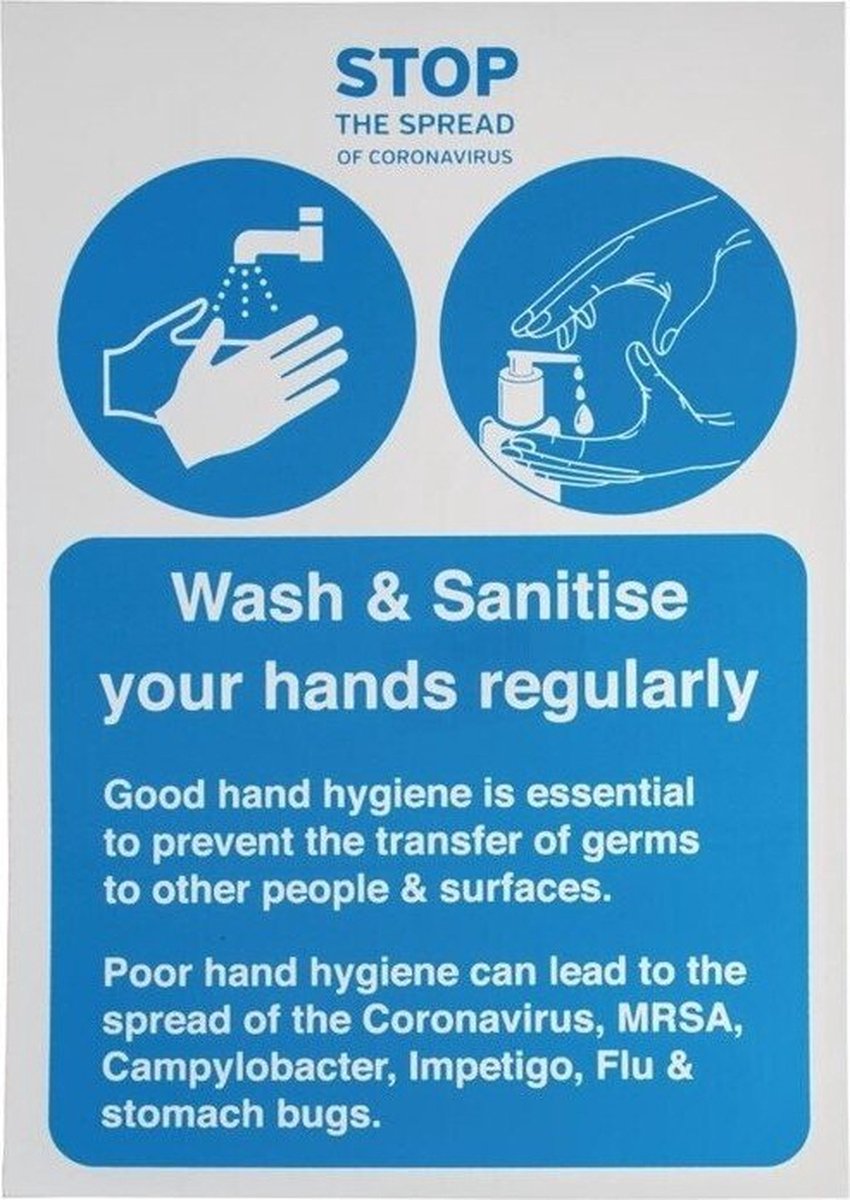 Vinylsticker A4 'Wash & Sanitise Your Hands Regularly' FN844