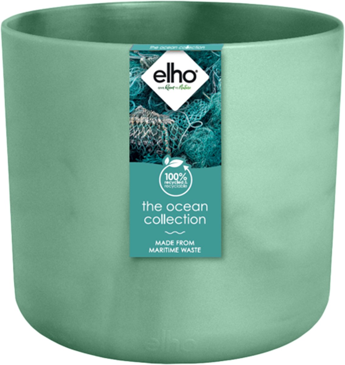 Elho The Ocean Collection Round 18 - Bloempot voor Binnen - Gemaakt met Zeeafval - Ø 18 x H 16.7 cm - Pacifisch groen