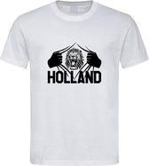 Wit EK 2024 voetbal T-shirt met “ Brullende Leeuw en Holland “ print Zwart maat L