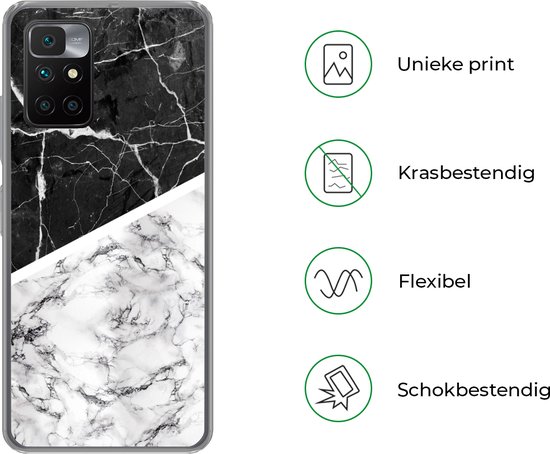 Coque Xiaomi Redmi 10 - Marbre - Zwart - Wit - Coque de téléphone en Siliconen