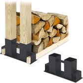 Relaxdays houtopslag diy - set van 2 - stapelhulp brandhout - haardhoutopslag staal - tuin