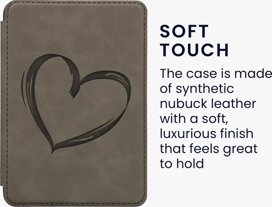 kwmobile e-reader hoesje geschikt voor Amazon Kindle (2022/2024) hoes - Ereader flip case met standaard - Kunstleren e reader cover - Brushed Hart design in grijs van Merkloos — afbeelding 4