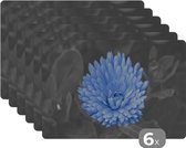 Placemat - Placemats kunststof - Bloemen - Zwart - Wit - Blauw - 45x30 cm - 6 stuks - Hittebestendig - Anti-Slip - Onderlegger - Afneembaar