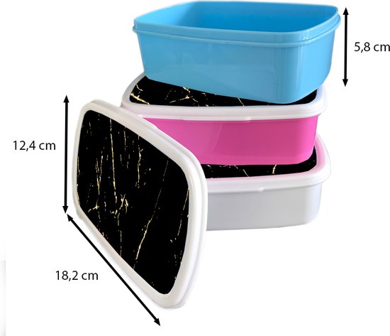 Corbeille à pain Blauw - Lunch box - Boîte à pain - Marbre - Zwart - Or - Luxe - 18x12x6 cm - Enfants - Garçon