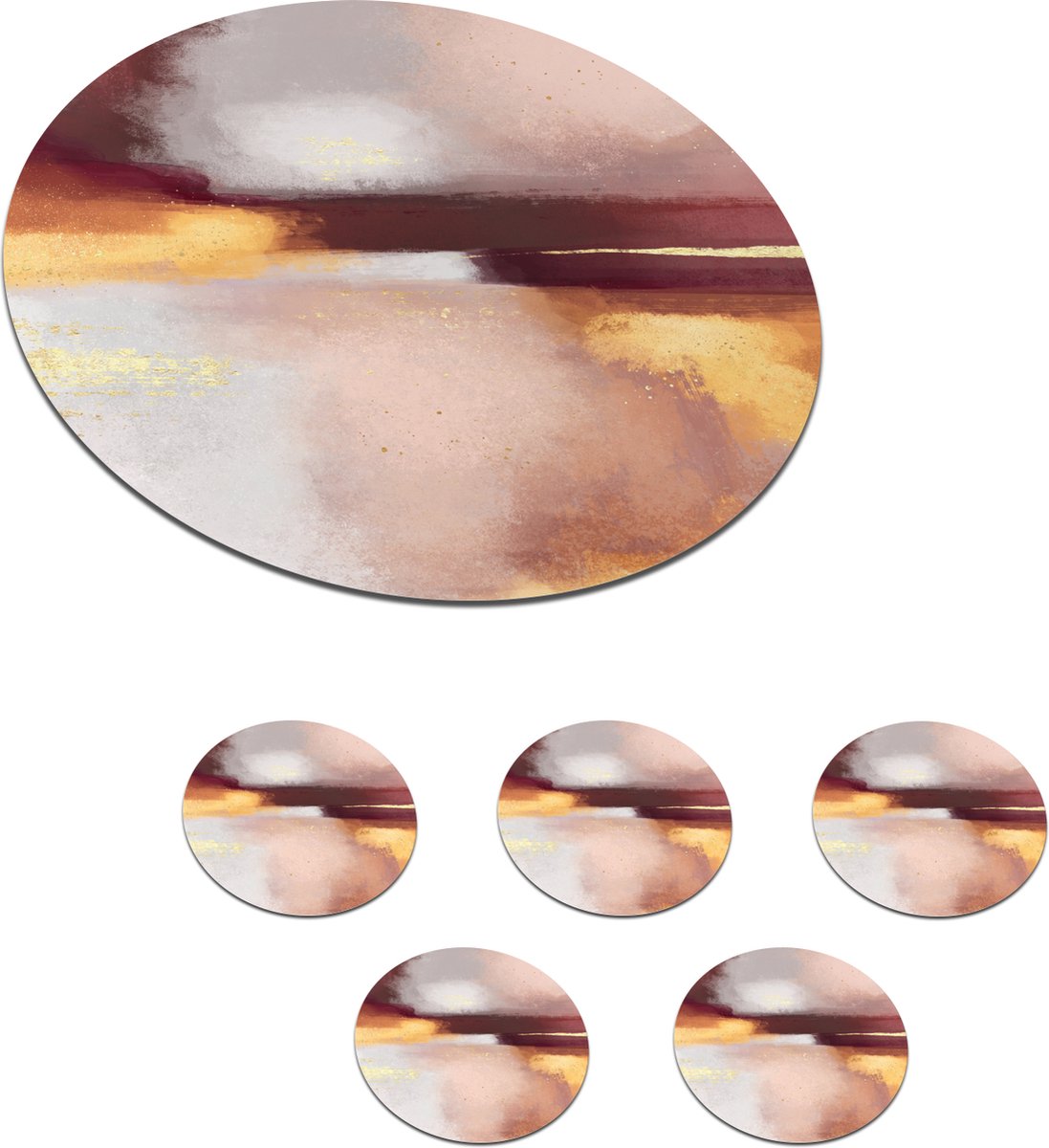 Onderzetters voor glazen - Rond - Verf - Abstract - Pastel - 10x10 cm - Glasonderzetters - 6 stuks