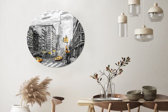 WallCircle - Wall Circle - Wall Circle Indoor - Tableau - Ville - Voiture - Jaune - 90x90 cm - Décoration murale - Peintures Ronds