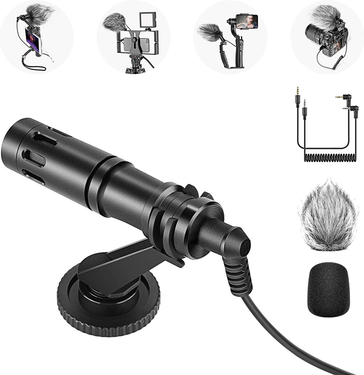 Neewer® - CM14-Microfoon voor Telefoon - Mini-videomicrofoon op camera met Microfoonwindscherm - Audiokabels Geschikt voor iPhone/Android-Telefoon/DSLR-camera/camcorder - (Adapter voor iPhone niet)