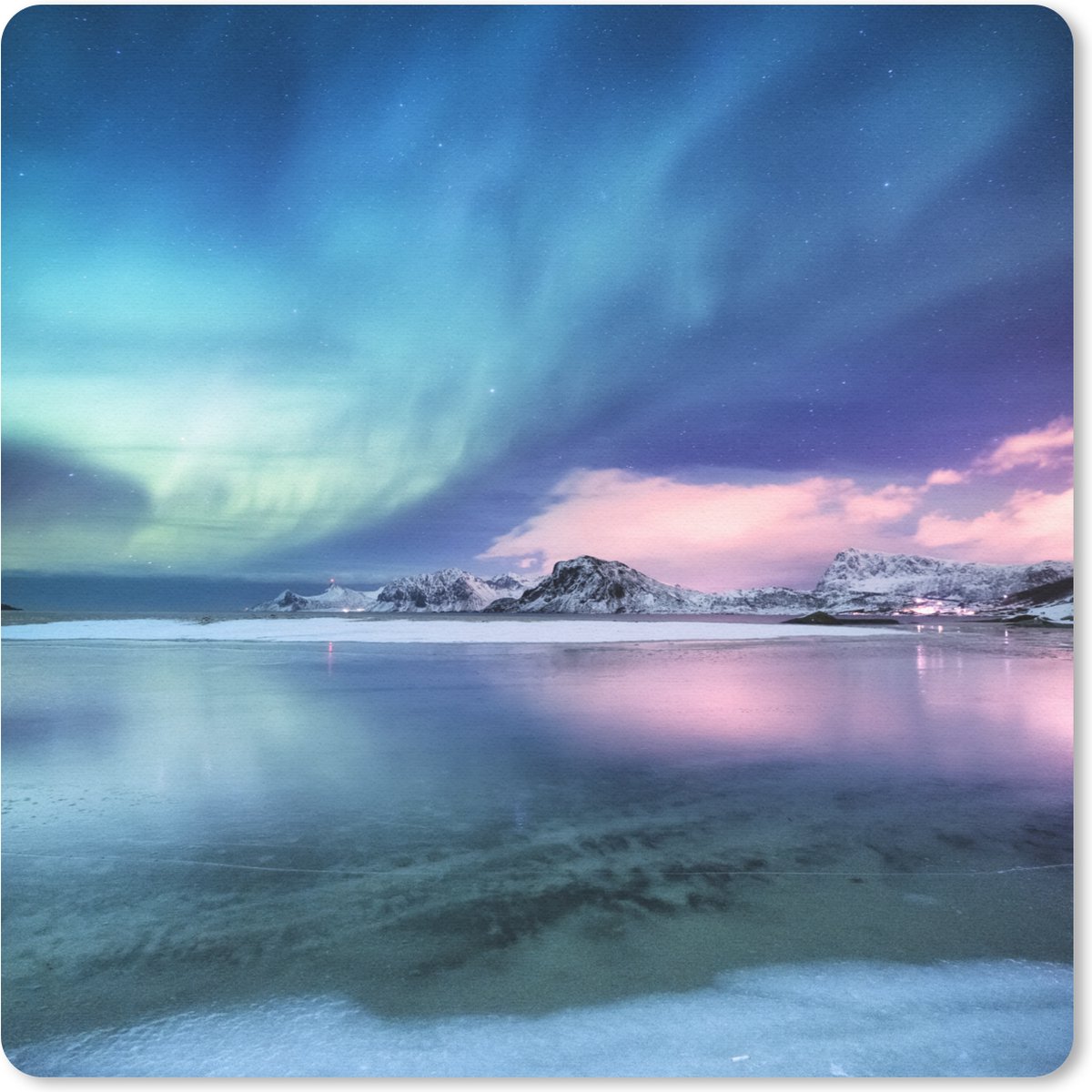 Muismat 30x30 cm - Mousepad Noorderlicht - Nacht - Winter - Muismatten