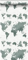 ESTAhome behangpapier vintage wereldkaarten vergrijsd groen - 138971 - 0,53 x 10,05 m