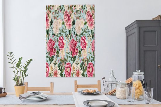Tableau sur toile Fleurs - Collage - Couleurs - 80x120 cm - Décoration murale