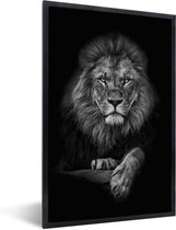 Cadre photo avec affiche - Lion - Animaux - Zwart - Wit - 40x60 cm - Cadre pour affiche