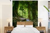 Behang - Fotobehang Jungle - Stenen - Water - Natuur - Planten - Breedte 205 cm x hoogte 280 cm