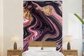 Behang - Fotobehang Marmerlook - Roze - Paars - Goud - Luxe - Marmer - Breedte 160 cm x hoogte 240 cm