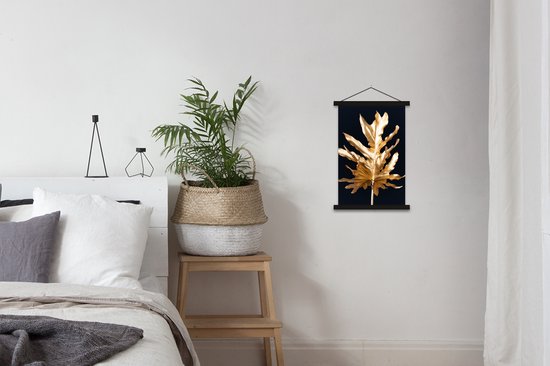 Posterhanger incl. Poster 40x60 cm - Schoolplaat - Bladeren - Goud - Herfst - Natuur - Luxe - Textielposter - Zwarte latten