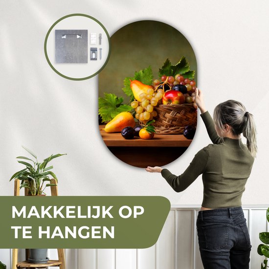 Ovale mural - Ovale mural - Décoration murale murale en plastique - Tableau ovale - Rustique - Corbeille - Fruits - Nature morte - 80x120 cm - Forme miroir ovale sur plastique