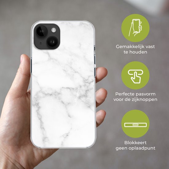 Telefoonhoesje Geschikt voor Apple Iphone 14 Plus hoesje - Marmer print - Wit - Grijs - Luxe - Marmer printlook - Steen - Siliconen Telefoonhoesje Telefoonhoesje