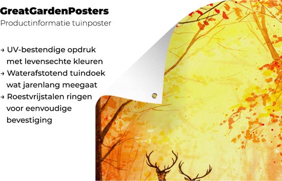 Affiche jardin - Toile jardin - Posters de jardin extérieur - Nature - Peinture à l'huile - Cerf - Animaux - Automne - Oranje - 90x120 cm - Jardin