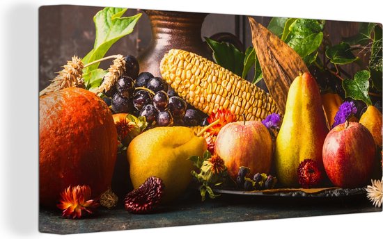 Tableau Peinture Légumes - Fruits - Rustique - Tableau - 40x20 cm -  Décoration murale | bol