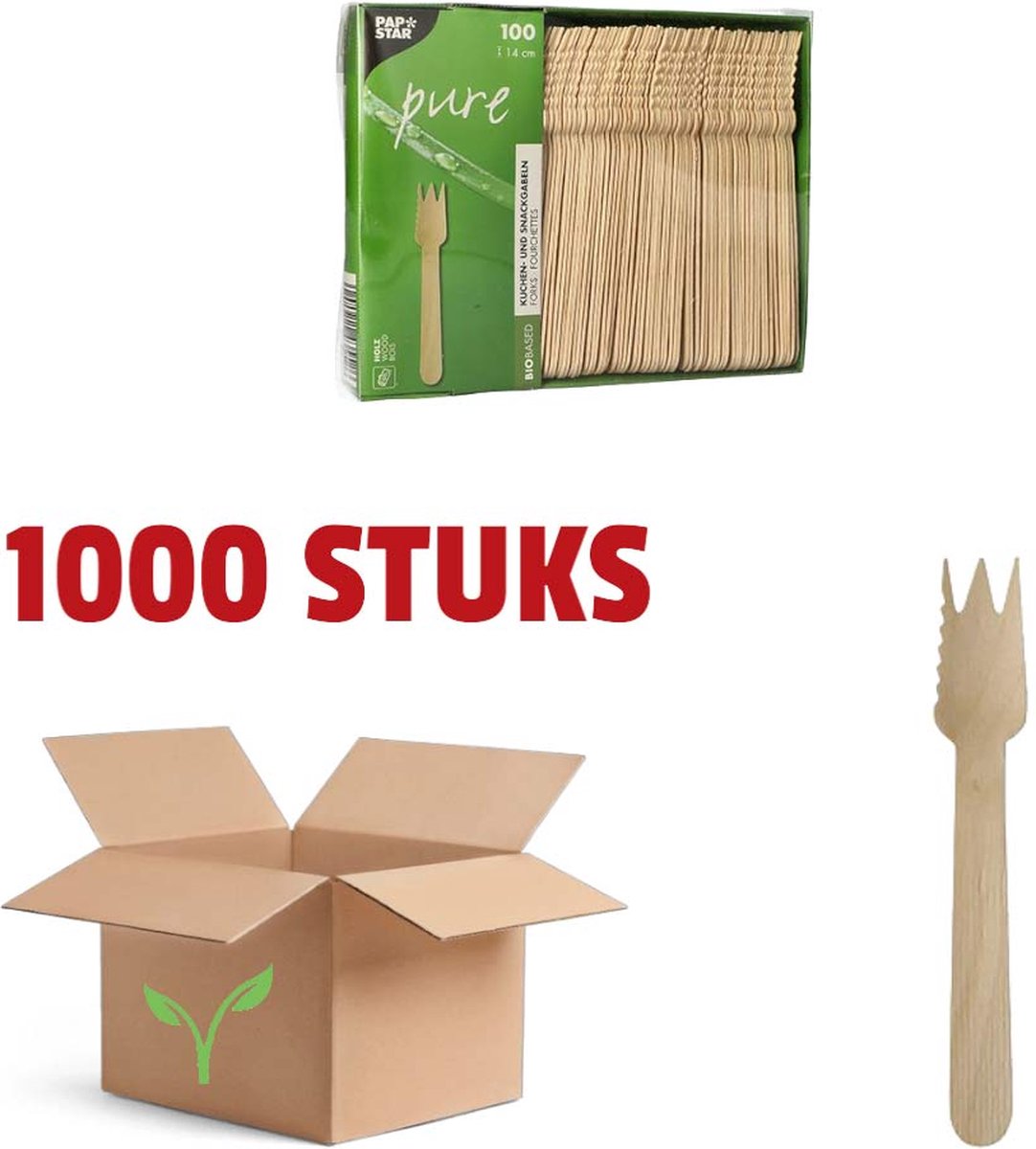 Gebak en Snackvork Hout Met Snijrand 14 cm - 10 x 100 Stuks