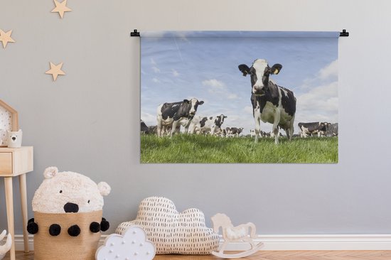 Tapisserie - Toile murale - Vaches - Herbe - Animaux - Soleil - Ferme - 150x100 cm - Tapisserie