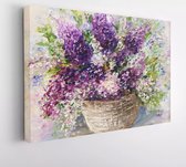 digitaal schilderen van mooie vaas of kom met verse lavendelbloemen. op canvas - Moderne kunst canvas - 578016511 - 50*40 Horizontal