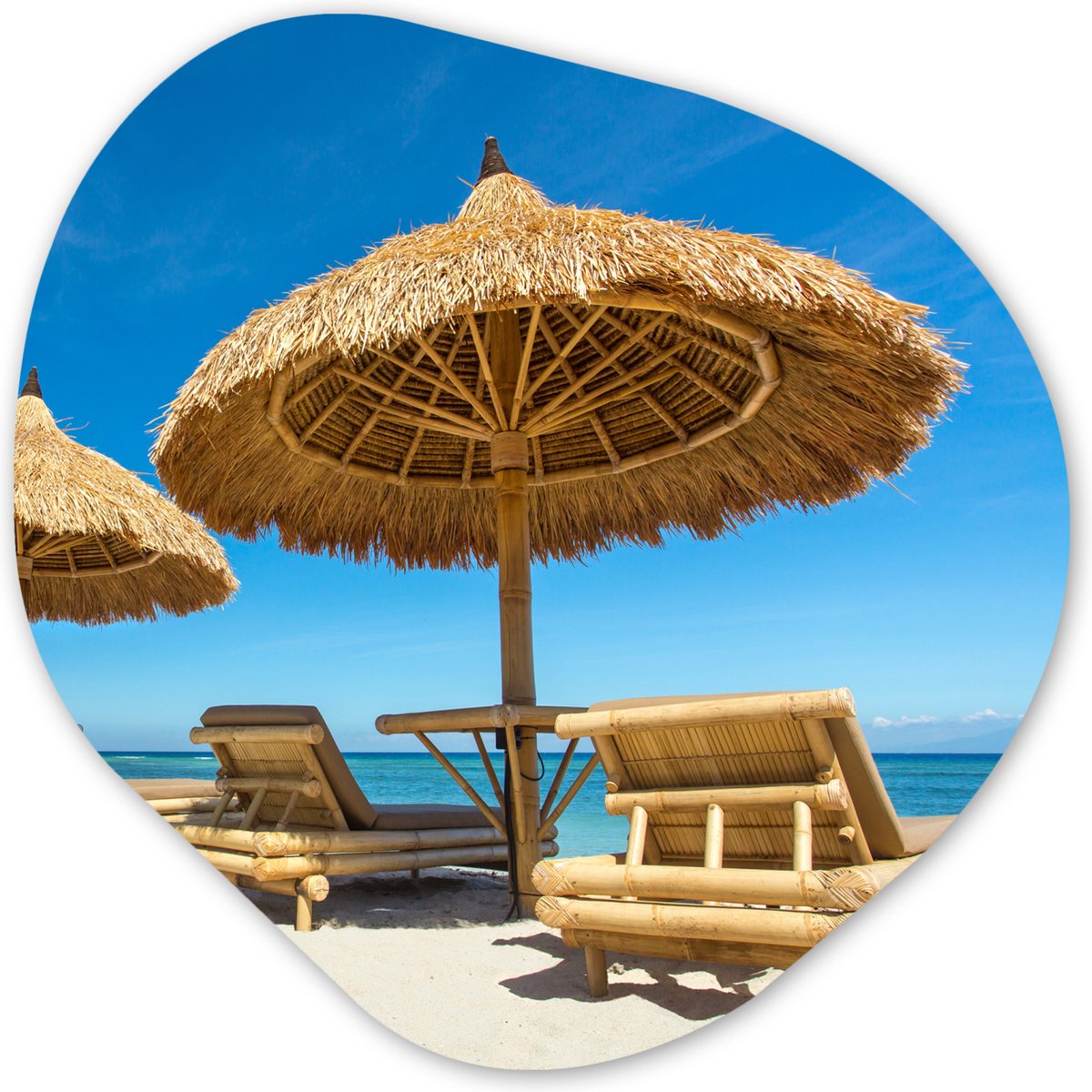 Organische wanddecoratie 60x60 cm - Organisch schilderij Strandstoel - Strand - Parasol -