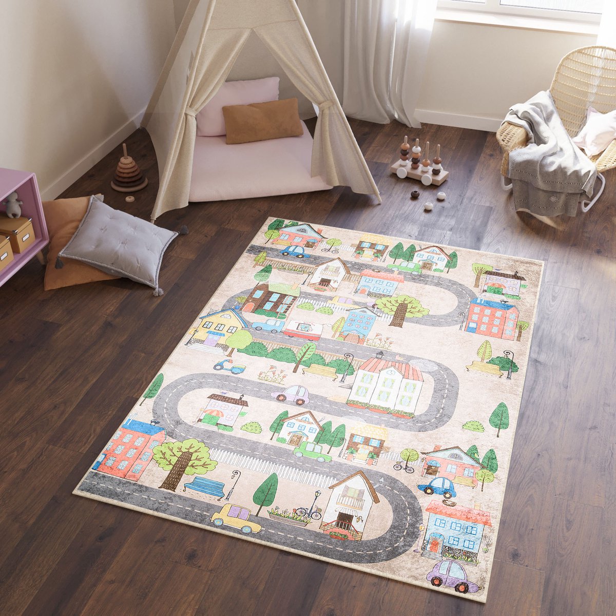 Tapiso Emma Vloerkleed Kinderkamer Babykamer Straat Kindervloerkleed- 120x170 Beige