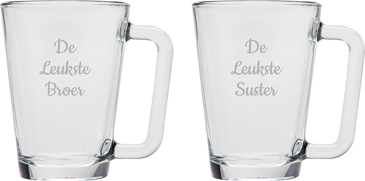 Gegraveerde theeglas 26cl De Leukste Broer-De Leukste Suster