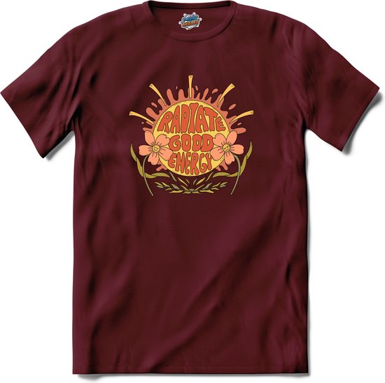 Flower Power - Radiate Good Energy - Vintage aesthetic - T-Shirt - Heren - Burgundy - Maat S