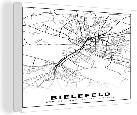 Canvas Schilderij Plattegrond - Bielefeld - Kaart - Stadskaart - 120x80 cm - Wanddecoratie