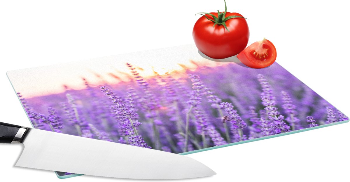Glazen Snijplank - 28x20 - Lavendel - Close-up - Paars - Bloemen - Snijplanken Glas