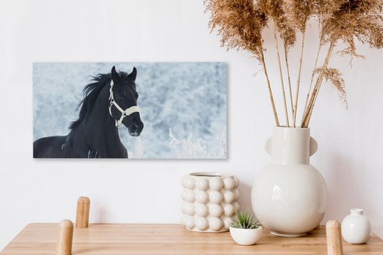 Toile Peinture Cheval - Neige - Hiver - 40x20 cm - Décoration murale