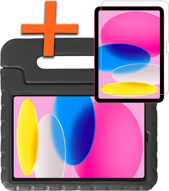 Hoes Geschikt voor iPad 2022 Hoes Bumper Kindvriendelijk Kids Case Kinderhoes Met Screenprotector - Hoesje Geschikt voor iPad 10 Hoesje Shockproof Cover Hoes - Zwart