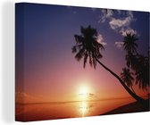 Canvas Schilderij Silhouet van palmbomen bij zonsondergang - 120x80 cm - Wanddecoratie