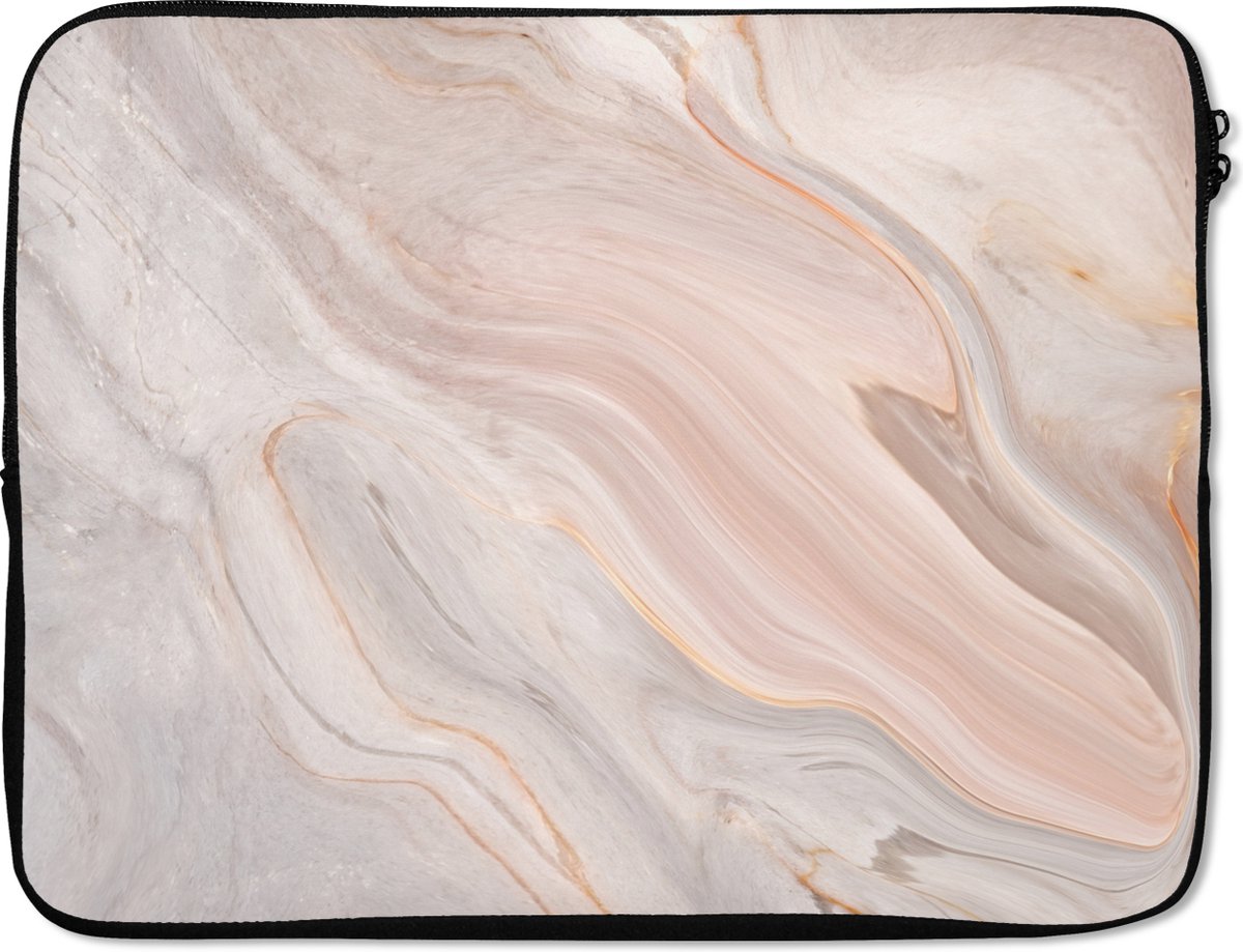 Laptophoes 15.6 inch - Marmer print - Patroon - Pastel - Abstract - Marmer printlook - Luxe - Laptop sleeve - Binnenmaat 37x26 cm - Zwarte achterkant