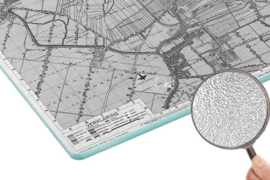 Glazen Snijplank - 39x28 - Een historische stadskaart van Amsterdam en de omgeving - zwart wit - Snijplanken Glas