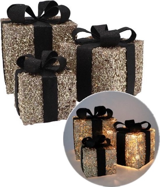 afbreken Controle baai Kanderlaar Store - Sparkle giftbox gold 25x20cm s/3 - Set per 3 -  Decoratief Cadeau -... | bol.com