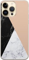 Leuke Telefoonhoesjes - Hoesje geschikt voor iPhone 14 Pro Max - Marmer zwart bruin - Soft case - TPU - Marmer - Zwart, Bruin