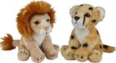 Ravensden - Safari dieren knuffels - 2x stuks - Cheetah en Leeuw - 15 cm