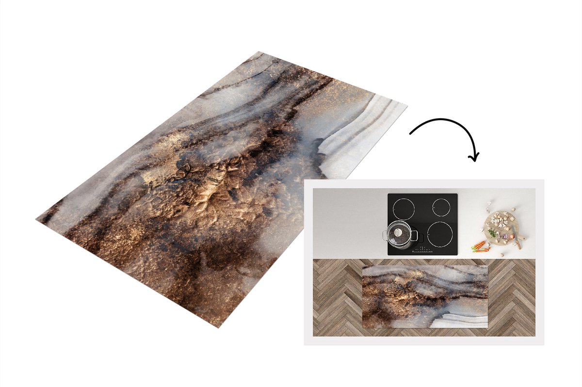 KitchenYeah Keukenloper - Loper keuken - Storm - Goud - Abstract - Keukenloper vinyl, foto 7