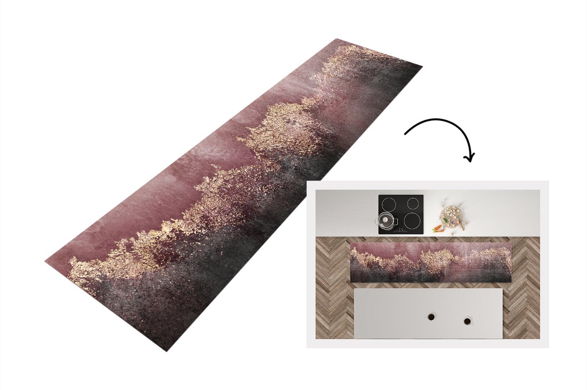 KitchenYeah Keukenloper - Loper keuken - Glitter - Goud - Abstract - 200x50 cm - Keukenloper vinyl Multicolor