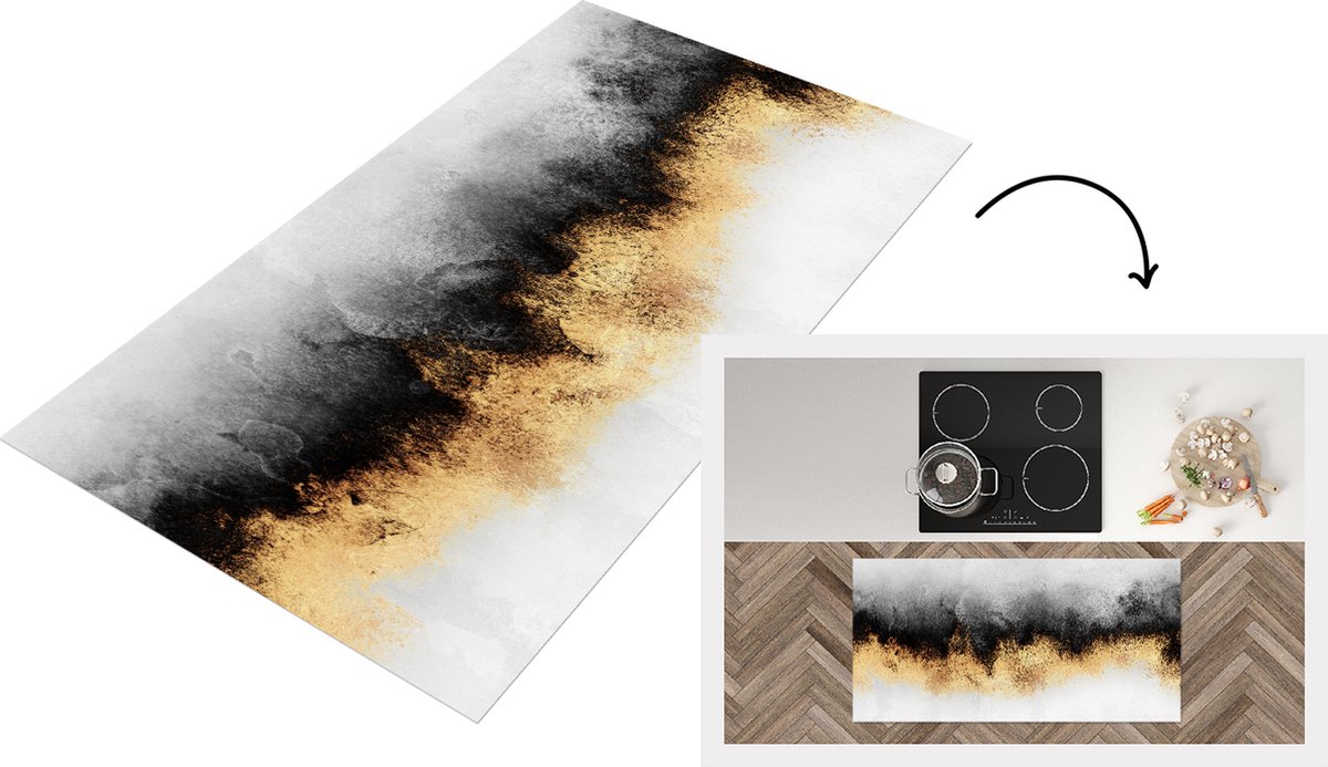 KitchenYeah Keukenloper - Loper keuken - Goud - Chic - Abstract - Zwart - Wit - Keukenloper vinyl, foto 2