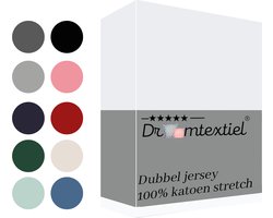 Droomtextiel Dubbel Jersey Hoeslaken Wit Lits-Jumeaux 160x200 cm - 100% Katoen - Hoge Hoek - Heerlijk Zacht - Strijkvrij - Rondom elastiek - Stretch - Dubbel Dikke Kwaliteit