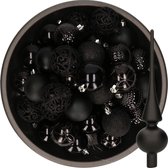 Decoris Kerstballen - 37x stuks - 6 cm - zwart- kunststof - incl. glazen piek mat