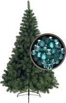 Sapin de Noël Bellatio Decorations H150 cm - avec boules de Noël bleu turquoise