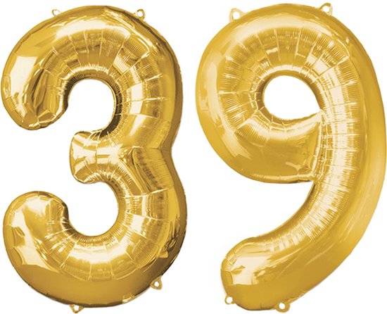 Versiering 39 Jaar Ballon Cijfer 39 Verjaardag Versiering Folie Helium Ballonnen Feest Versiering XL Formaat Goud - 86Cm