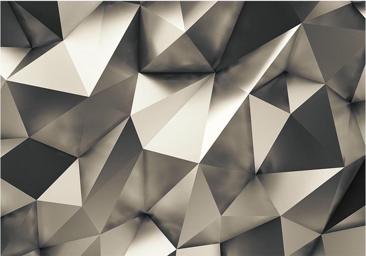 Fotobehangkoning - Behang - Vliesbehang - Fotobehang Zilveren 3D Geometrie - Cosmic Silver - 400 x 280 cm