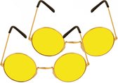 Flower power - gele - zonnebrillen - set van 2 - ronde glazen - hippie - feest