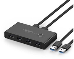 UGREEN 4 Poorten USB 3.0 Share USB Switch voor 2 PC's, 2 in 4 out Switch met 2 USB 3.0 Kabels voor Printer, Scanner, Toetsenbord, USB Sticks, Harde Schijven, Muis, Headset, enz. Zwart