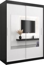 InspireMe - Kledingkast met 2 schuifdeuren, Modern-stijl, Een kledingkast met planken en een spiegel (BxHxD): 150x200x62 - TRINA 150 Zwart Mat + Wit Mat